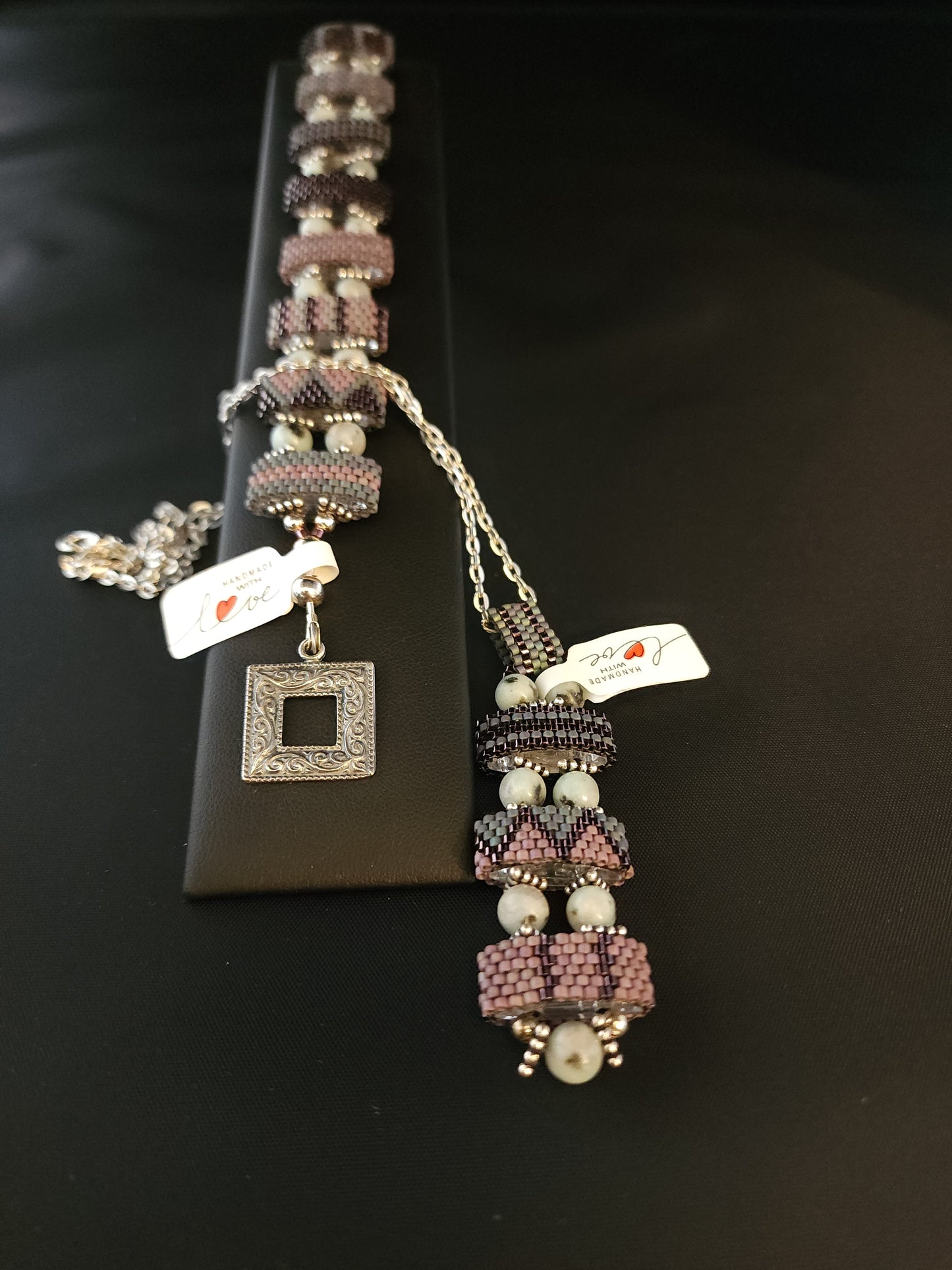 Carrier Bracelet & Necklace - Mauve & Turquoise