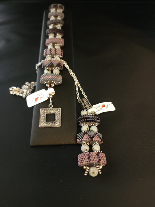 Carrier Bracelet & Necklace - Mauve & Turquoise