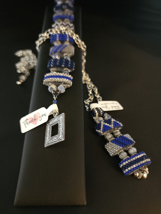 Carrier Bead Bracelet & Necklace - Bright Blue & Grey