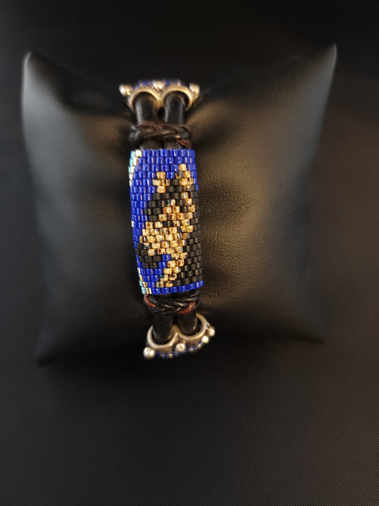 Leather Bracelet - Horse on Blue