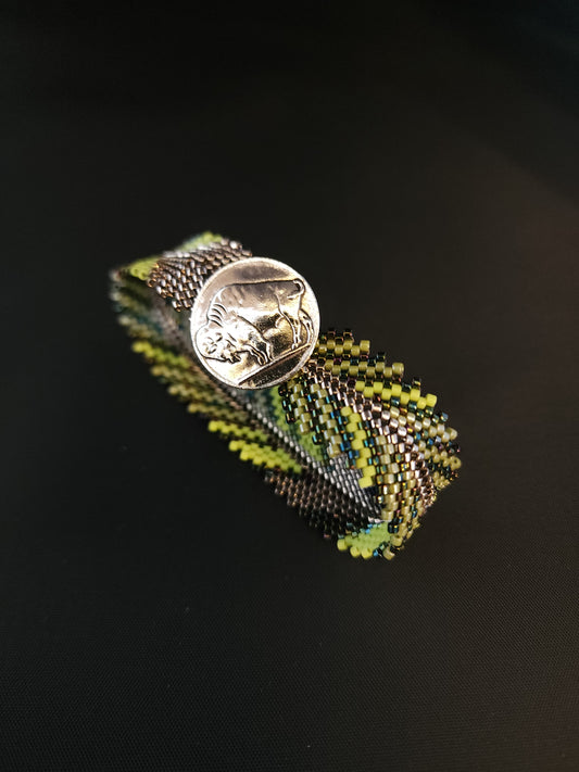 Feather Bracelet - Chartreuse Green & Metallic Green