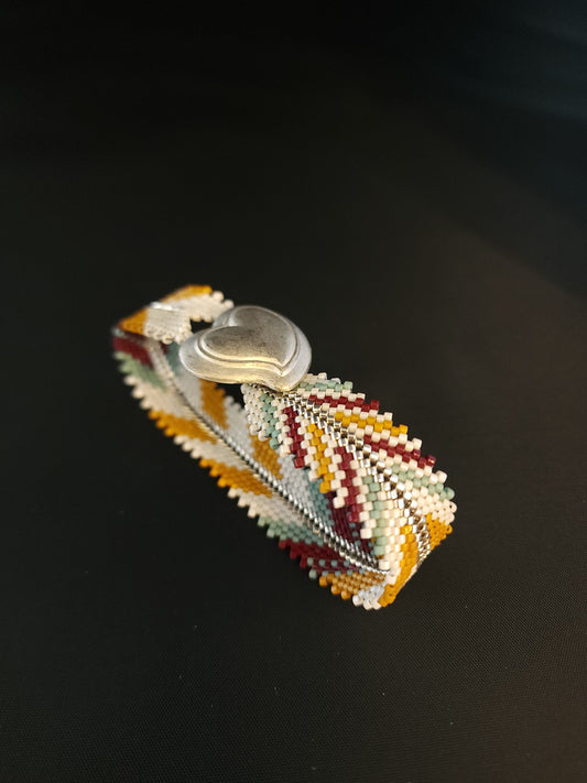 Feather Bracelet - Ox Blood & Gold & Turquoise