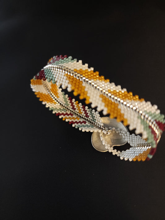 Feather Bracelet - Ox Blood & Gold & Turquoise