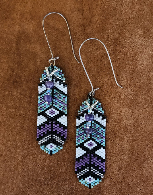 Turquoise & Purple Feather w/Amethyst & Turquoise Beads