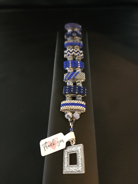 Carrier Bead Bracelet & Necklace - Bright Blue & Grey