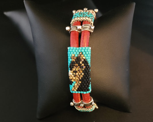 Leather Bracelet - Horse on Turquoise
