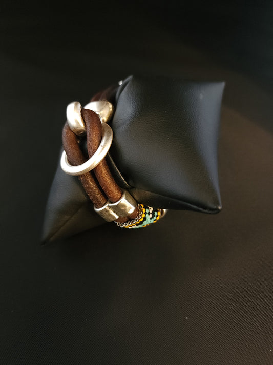 Leather Bracelet - Turquoise Cow Hide