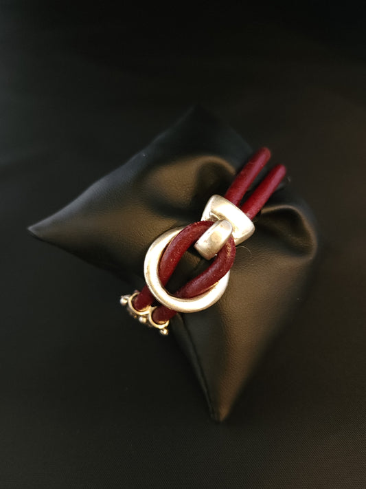 Leather Bracelet - Burgundy & Pink Cow Hide