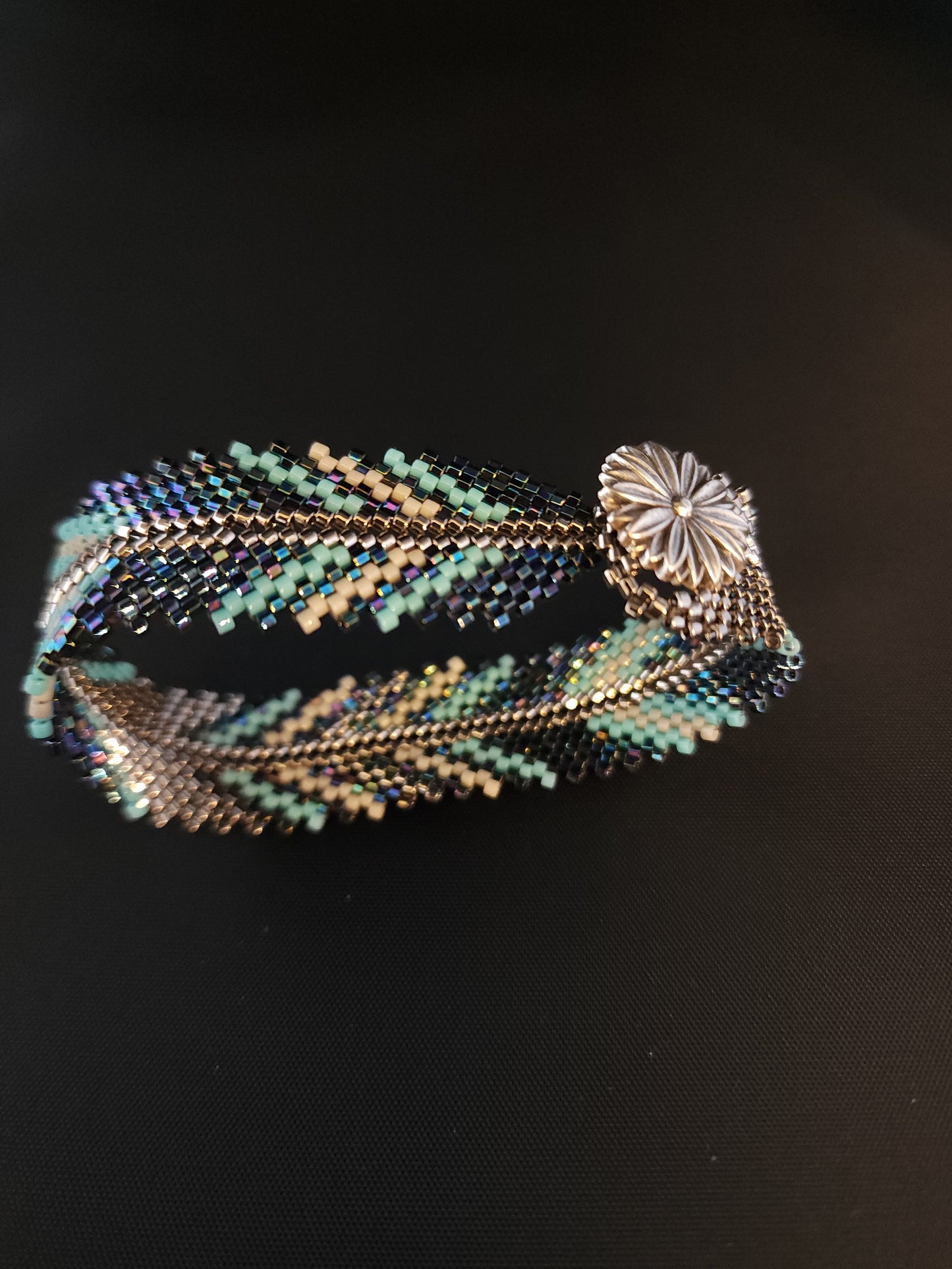 Feather Bracelet - Silver & Metallic Blue