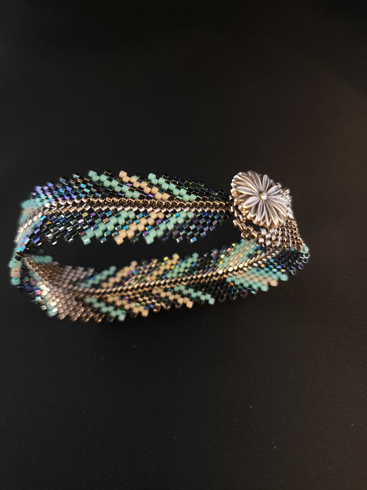 Feather Bracelet - Silver & Metallic Blue