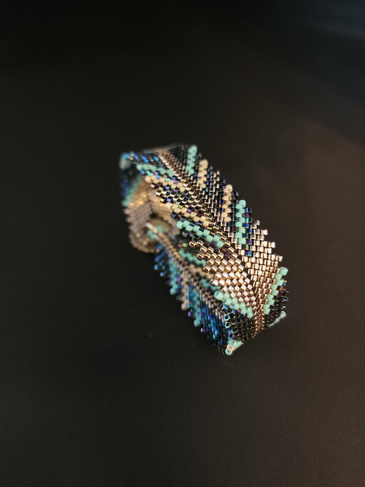 Feather Bracelet - Silver & Metallic Blue