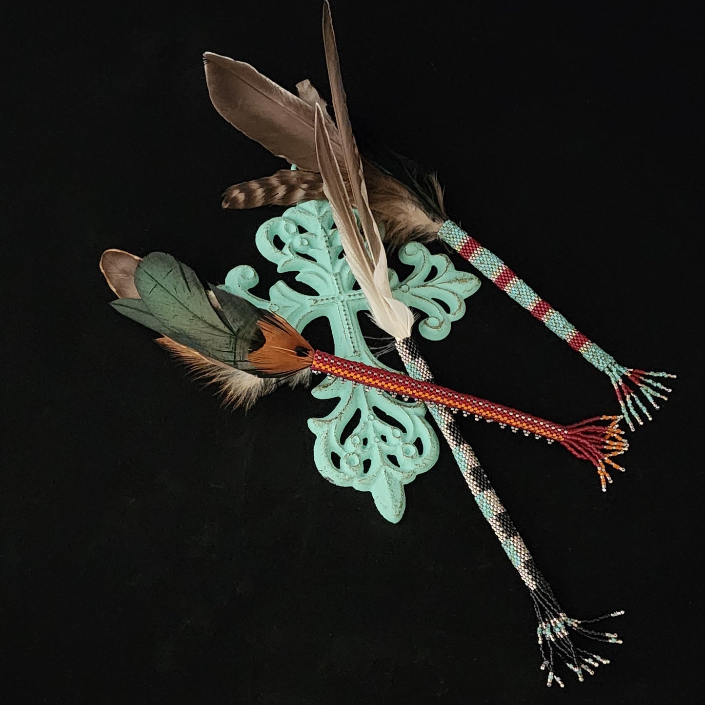 Feather Holder - Turquoise Stripe