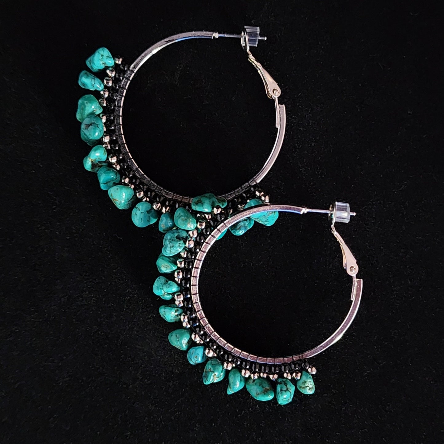 1.5" Turquoise Nugget Silver Hoops
