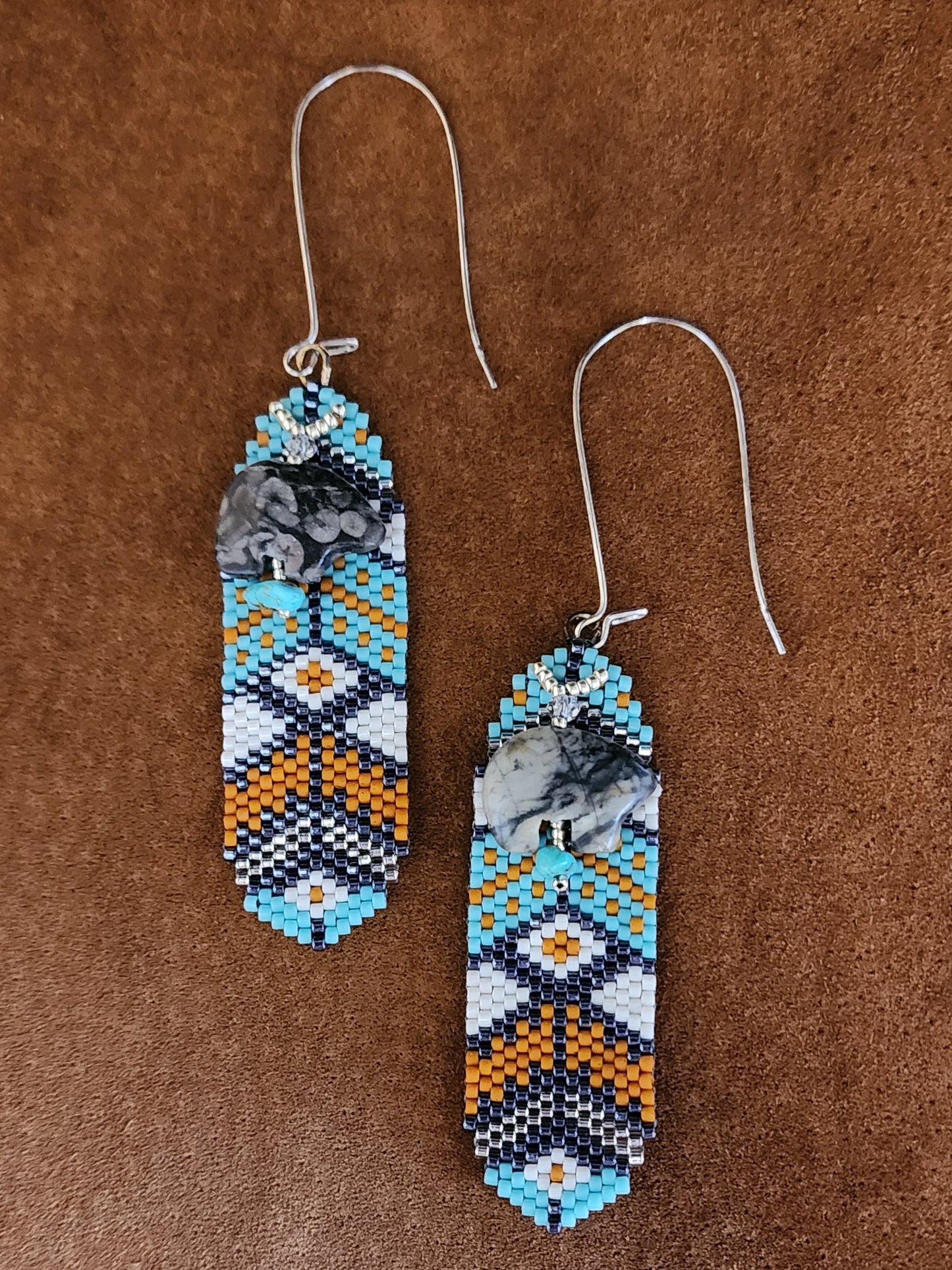 Turquoise & Gold Feather w/Jasper Spirit Bears