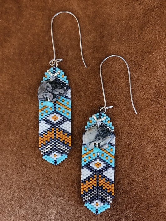 Turquoise & Gold Feather w/Jasper Spirit Bears