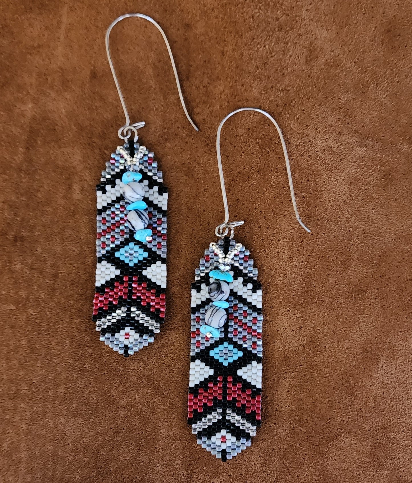 Turquoise & Red Feather w/Turquoise & Jasper Beads