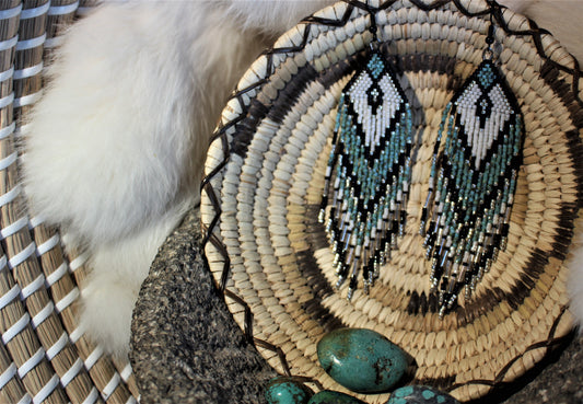 Turquoise & Pearl White Chevrons